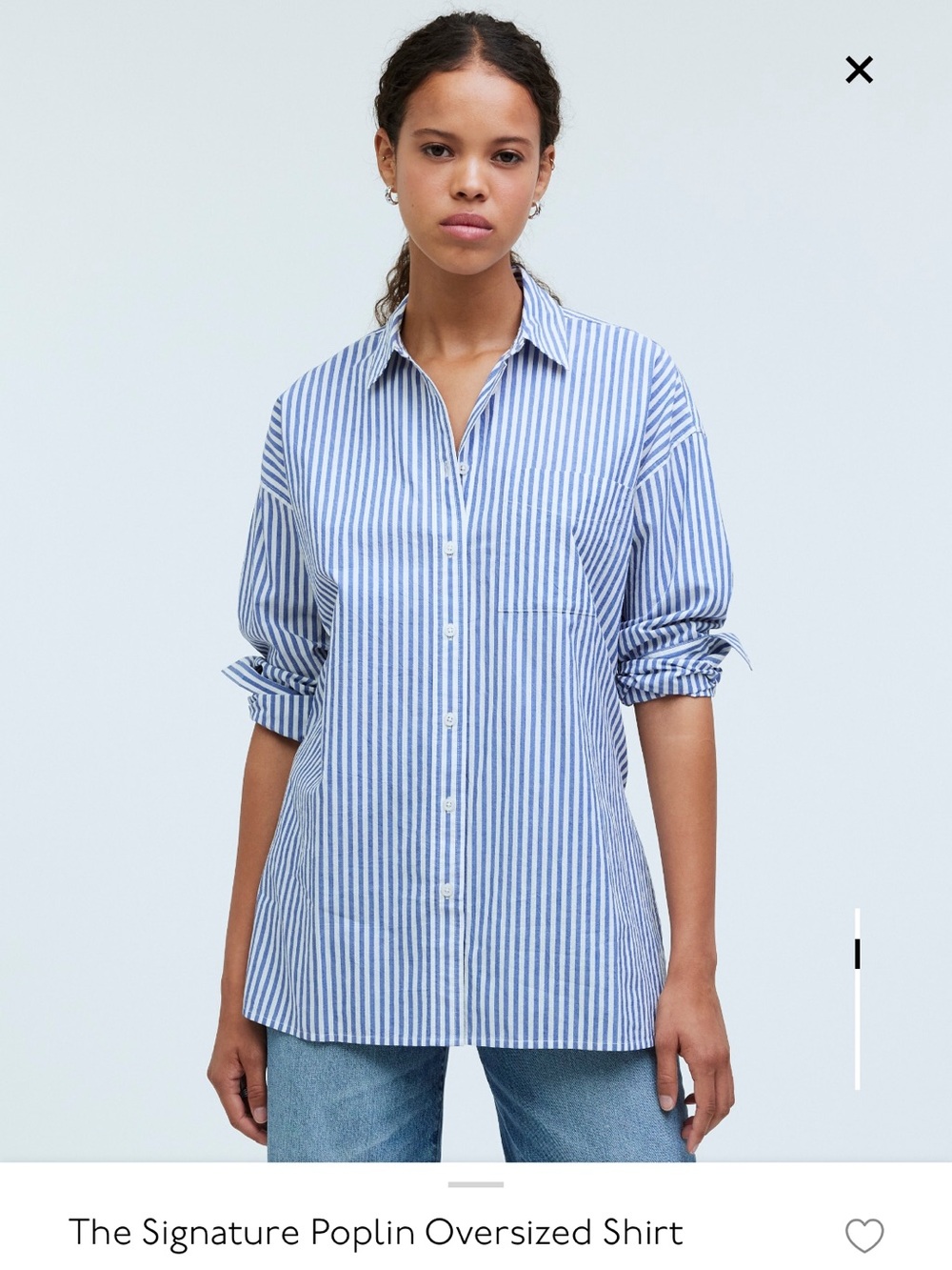 Madewell Signature Poplin Oversized Button-Up Shirt in Blue and White Stripe - Picture 2 of 6